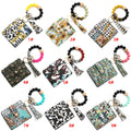 Hot Sale New Cute Sunflower Cow Printed Mini Pu Wallet Silicone BeadsBracelet Keychain With Card Holder