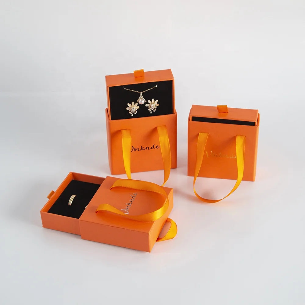 11x11x4cm New Orange Cardboard Drawer Sliding Necklace Earring Bracelet Ring Custom Gift Paper Packaging Jewelry Box