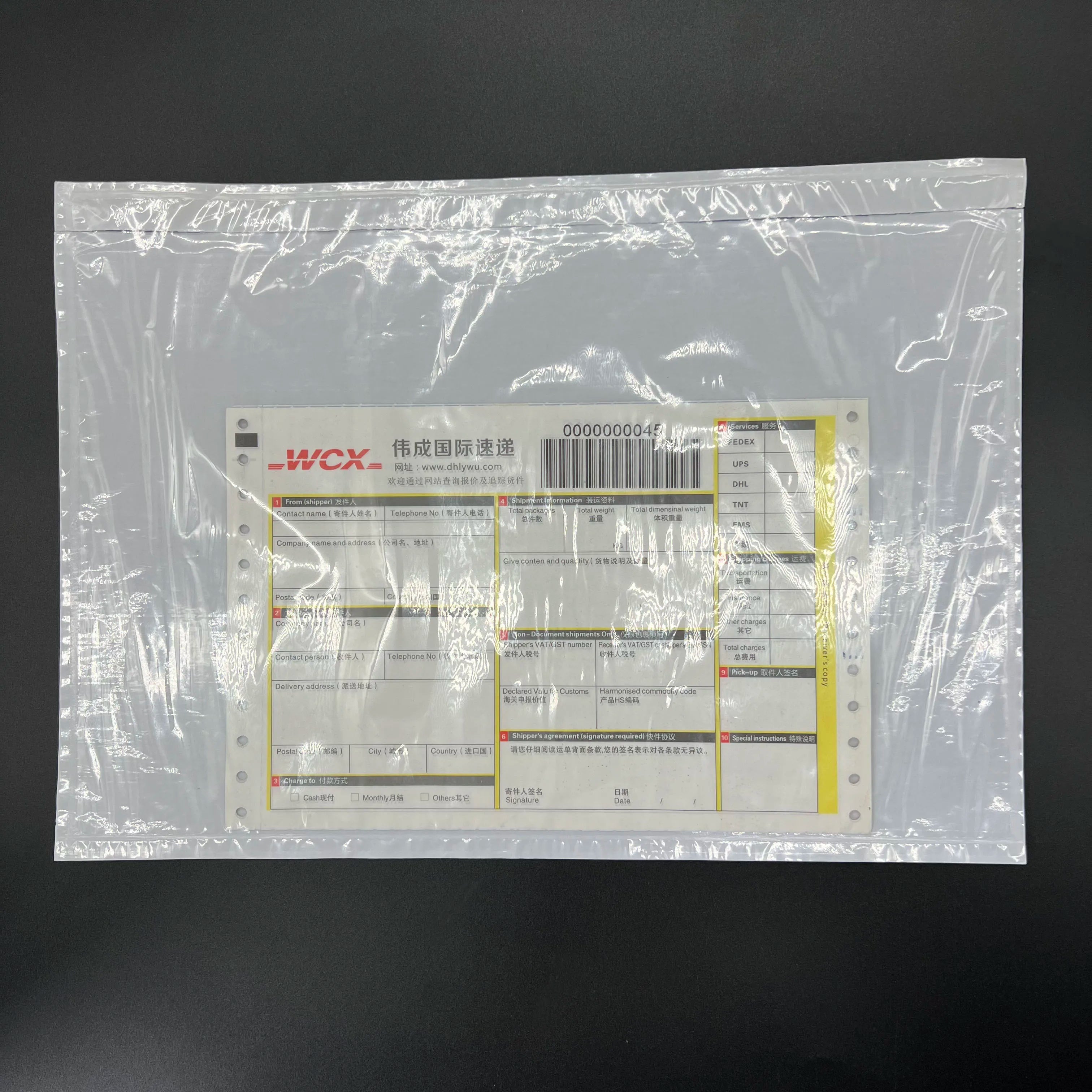 Popular 270(Open)*180mm Self Adhesive Clear Waterproof CPE Document Mailing Bag Packing List Enclosed for Shipping