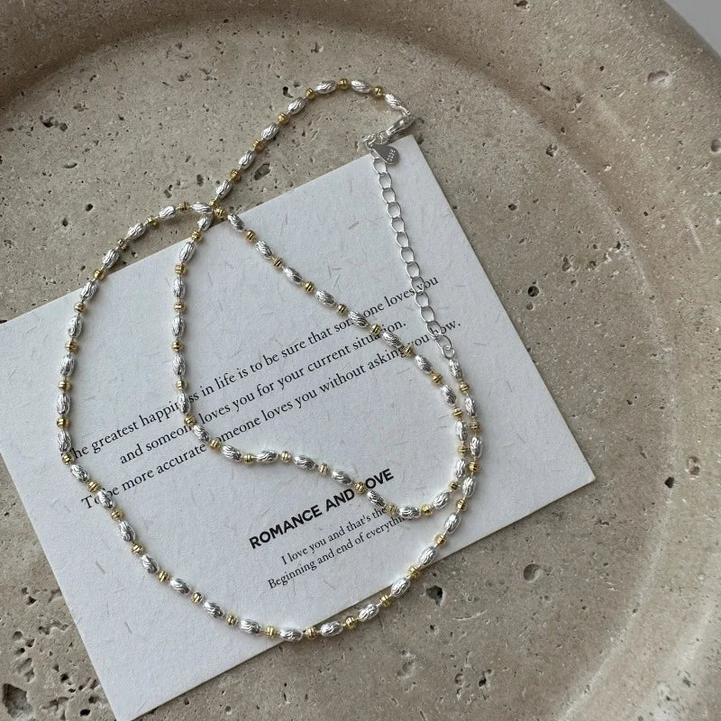 Vintage Wholesale 925 Sterling Silver Gold Mix Beads Chain Necklaces Jewelry for Women