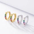 Minimalist 925 Sterling Silver Huggie Earrings for Women 14K Gold Rhodium Plated Rainbow Color Zircon Trendy for Wedding Gift