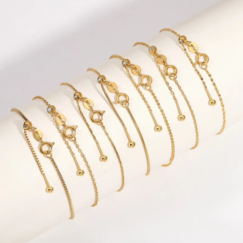 18K Gold Plated Stainless Steel Universal Chain Bracelet Adjustable Luxury Handmade DIY Fashion Bangles