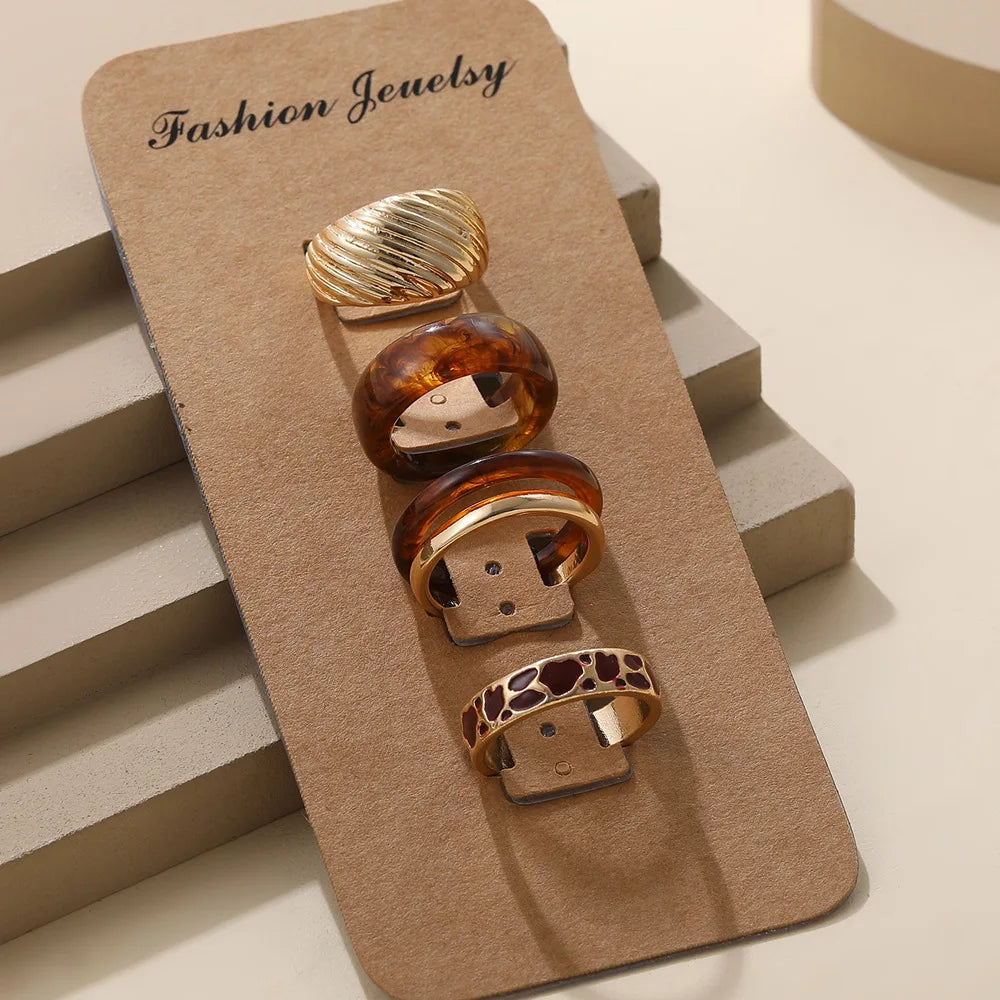 Fashion Creative Personality Knuckle Suit 5 Piece Set Ring Retro Hip-Hop Fashion Amber Decorative Ring