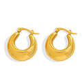 Waterproof Tarnish Free Designer Inspired Stainless Steel Gold Plate Half Moon Hoop Earring 2.5cm