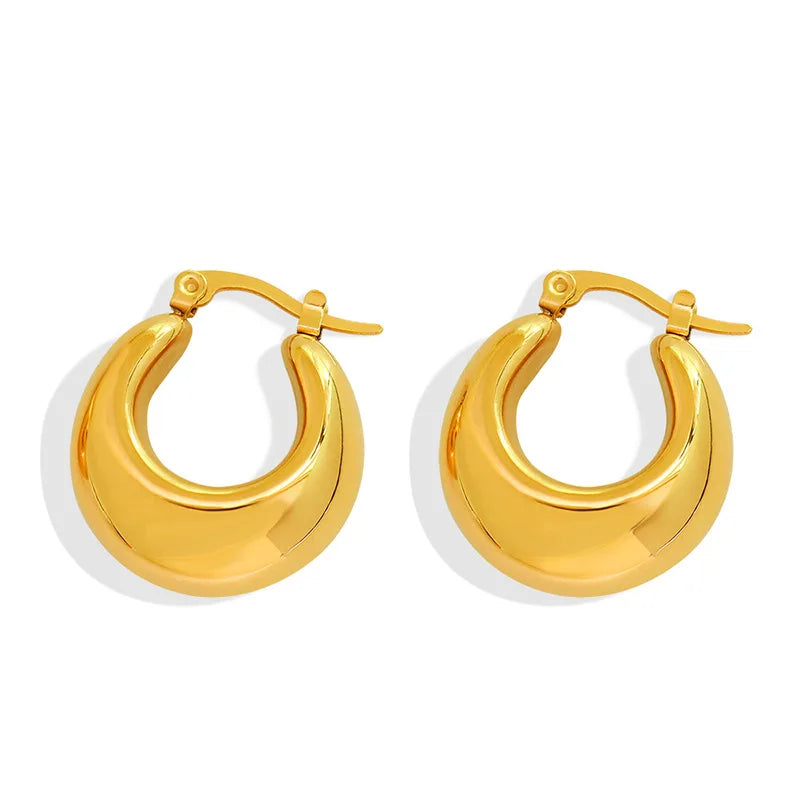 Waterproof Tarnish Free Designer Inspired Stainless Steel Gold Plate Half Moon Hoop Earring 2.5cm