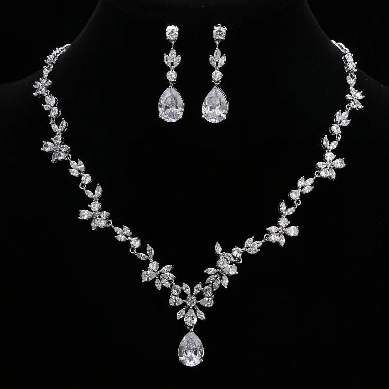 Wedding Jewelry Accessories Korean Fashion Temperament Stud Earring Necklace Bridal Zircon Jewelry Sets Fot Women