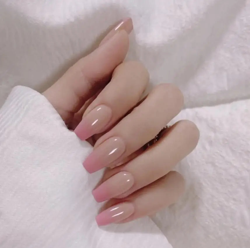 Wholesale Nail Artificial Gradual Pink Coffin Fake False Press on Nails Full Cover Acrylic Nails for Women