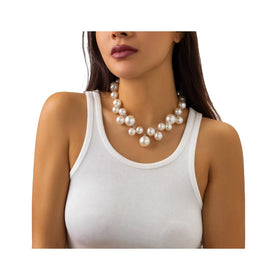 Chunky Big Plastic Pearl Collar 18k Gold Plated Necklaces Jewelry for Women's Wedding