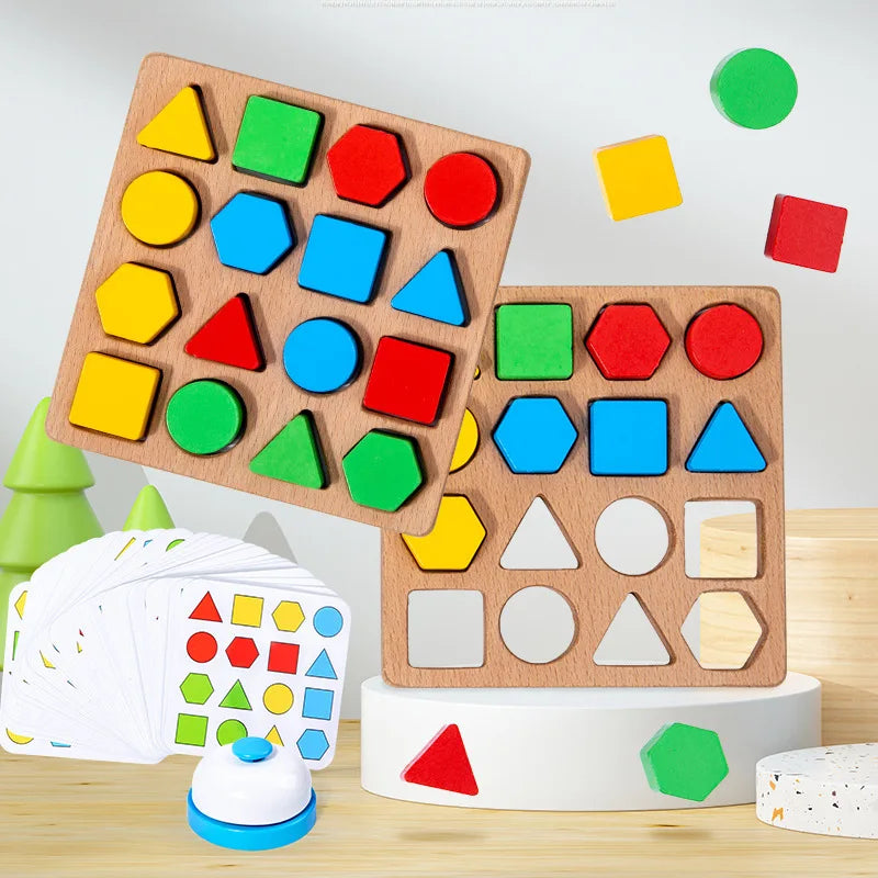 Wooden Kids Toys Geometric Shape Pairing Building Blocks Children's Thinking Training Two-player Tabletop Game Educational Toy