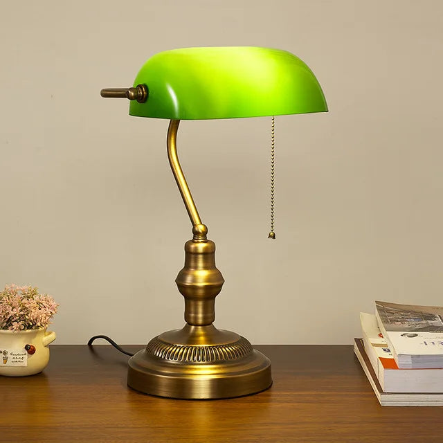Jpungsun Dimmable Touch Control Table Lamp Traditional Green USB Port Table Lamp Banker Beside Home Decoration Table Light