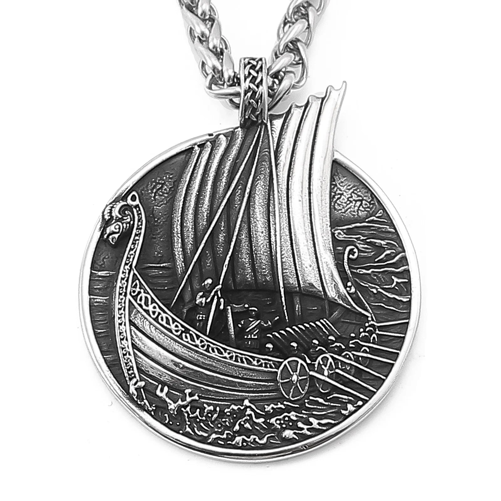 North Europe Tourist Souvenir Gift Stainless Steel Viking Necklace Norse Long Ship Pendant Necklace Viking Jewelry
