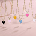 Dainty Link Chain Preppy Jewelry 14K Gold Plated Stainless Steel Cute Pink Colorful Heart Necklace Women Teen Girls Anniversary