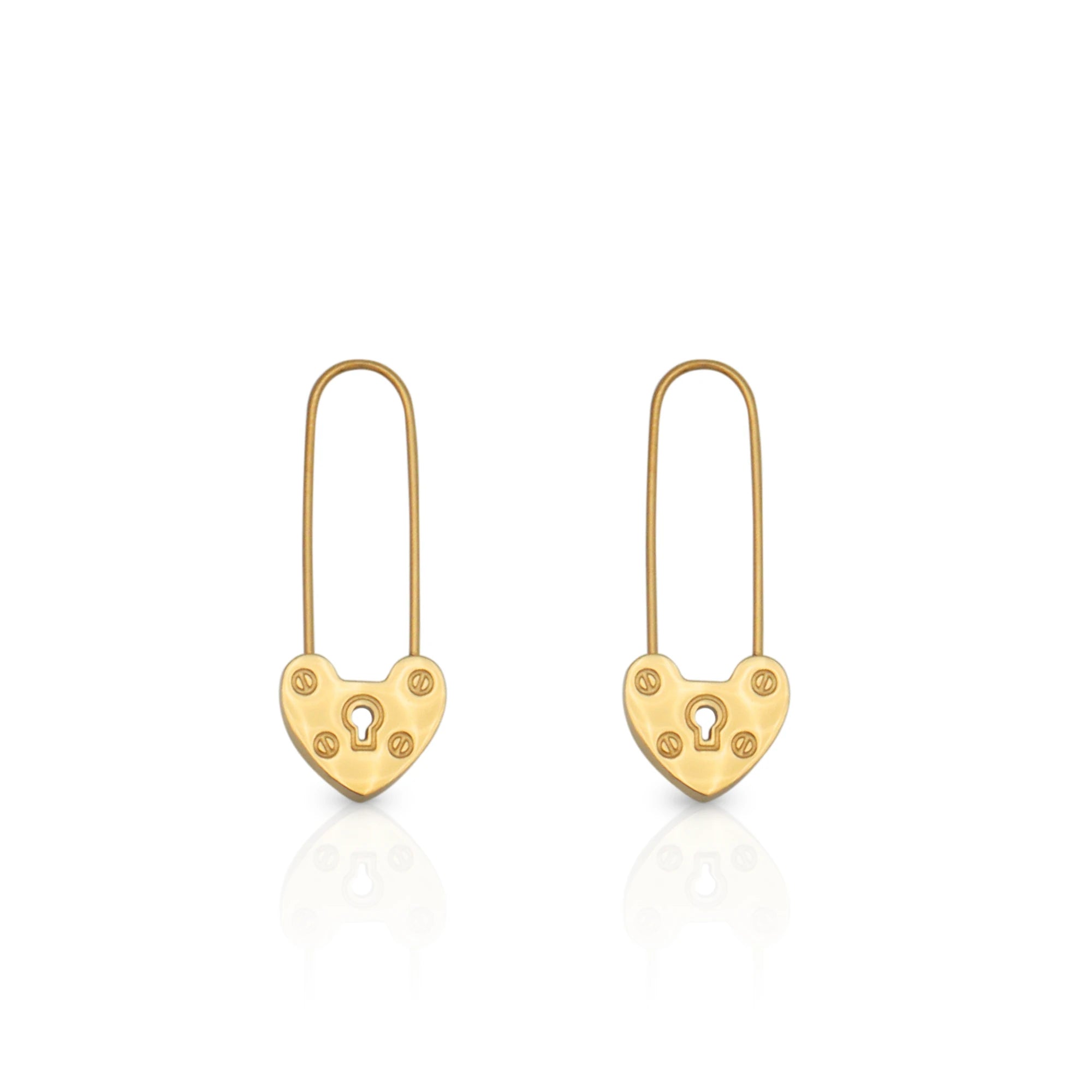 Chris April in Stock Fashion Jewelry 316L Stainless Steel PVD Gold Plated Heart Lock in Drop Earrings for Women