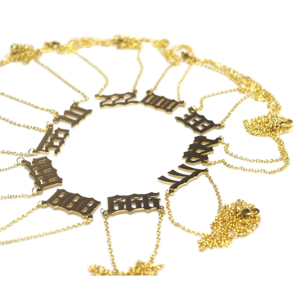 000 111 222 333 444 555 666 777 888 999 Angel Number Pendant Chain Necklace 18k Gold Plated Stainless Steel Material Women
