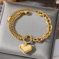 Double Chain Heart Pendant Tarnish Free 18k Gold Plated Stainless Steel Chain Bracelet Bangle Jewelry Love Heart Link Bracelet