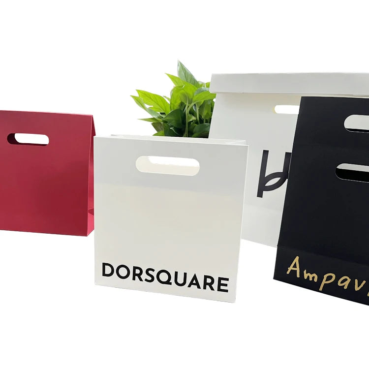 Minghong Wholesale Luxury Black Modern Die Cut Kraft Paper Bags Custom Color Art Paper Gift Bag Logo Printed Packaging Paper Bag