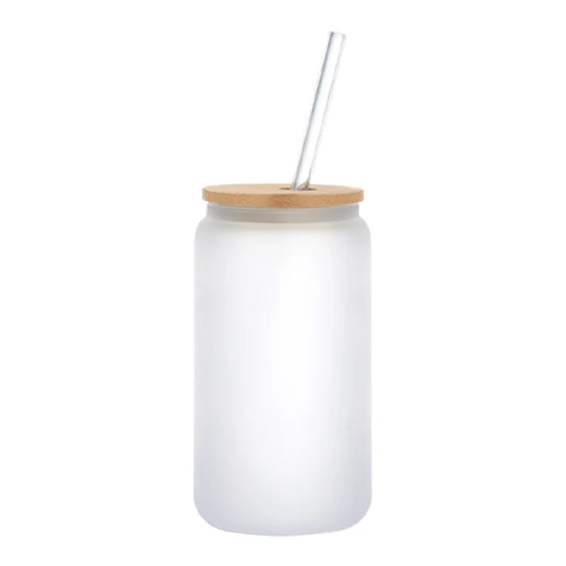 Hot Sublimation Custom Mug Bar Clear Frosted Tumbler Soda Can Glassware Glasses Straw Cup Glass Cups with Bamboo Lids and Straws