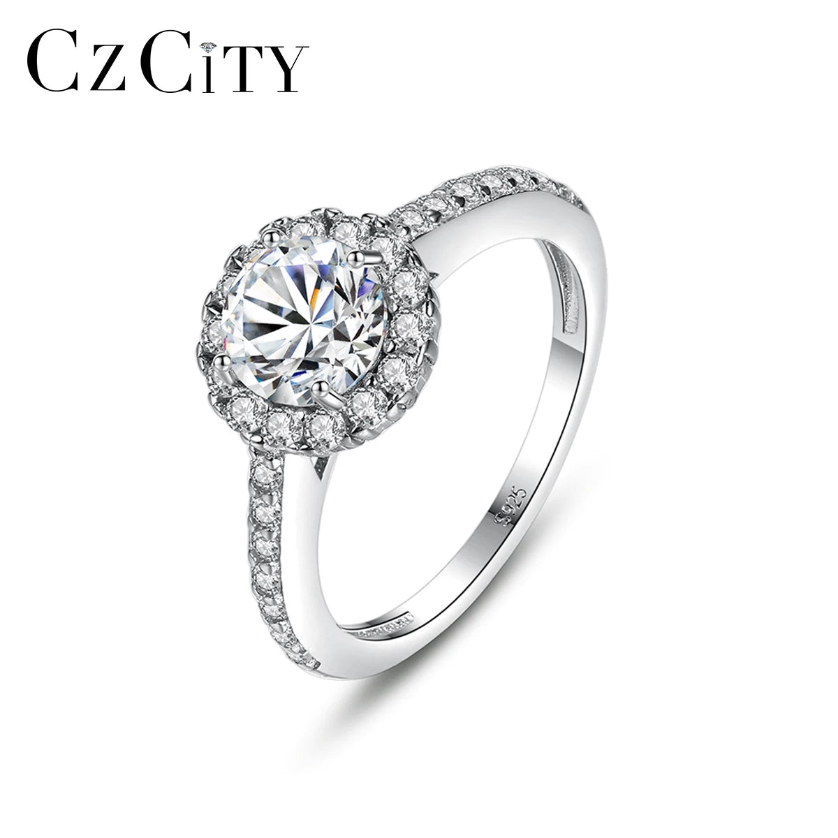 CZCITY Cluster 925 Zircon 2026 Woman Jewelry Fashion Korean Engagement Diamond Halo Ring