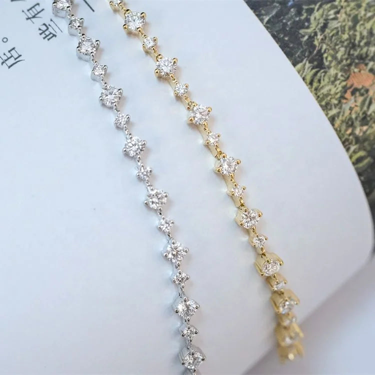 RUYI Luxury Fine Jewelry 14K Yellow White Gold Round Cut VVS VS 2CTW Lab Grown Diamond Tennis Bracelets Bangles Women
