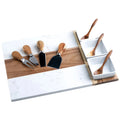 5 PCS White Marble Acacia Wood Rectangle Chopping Block & Cheese Board Set with 3 Bowls 3 Spoons 4 Utensils-Kitchenware
