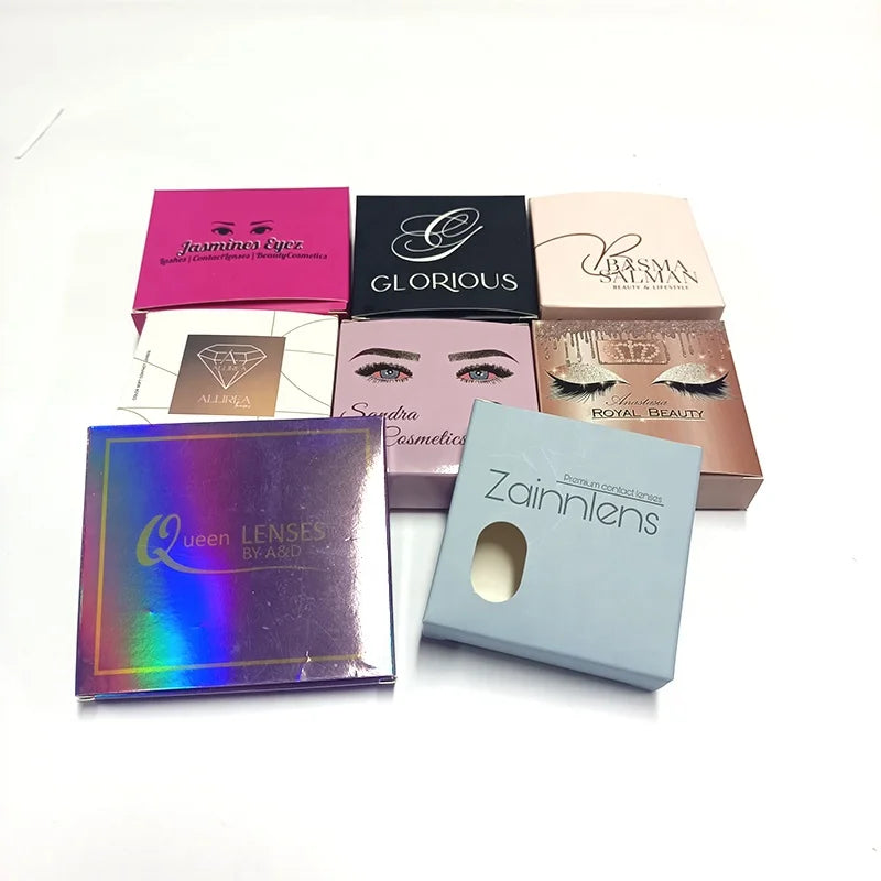 Factory Recyclable Four-Color Printed Embossed Glossy Brown Rigid Packaging Paper Box for Contact Lenses with Window