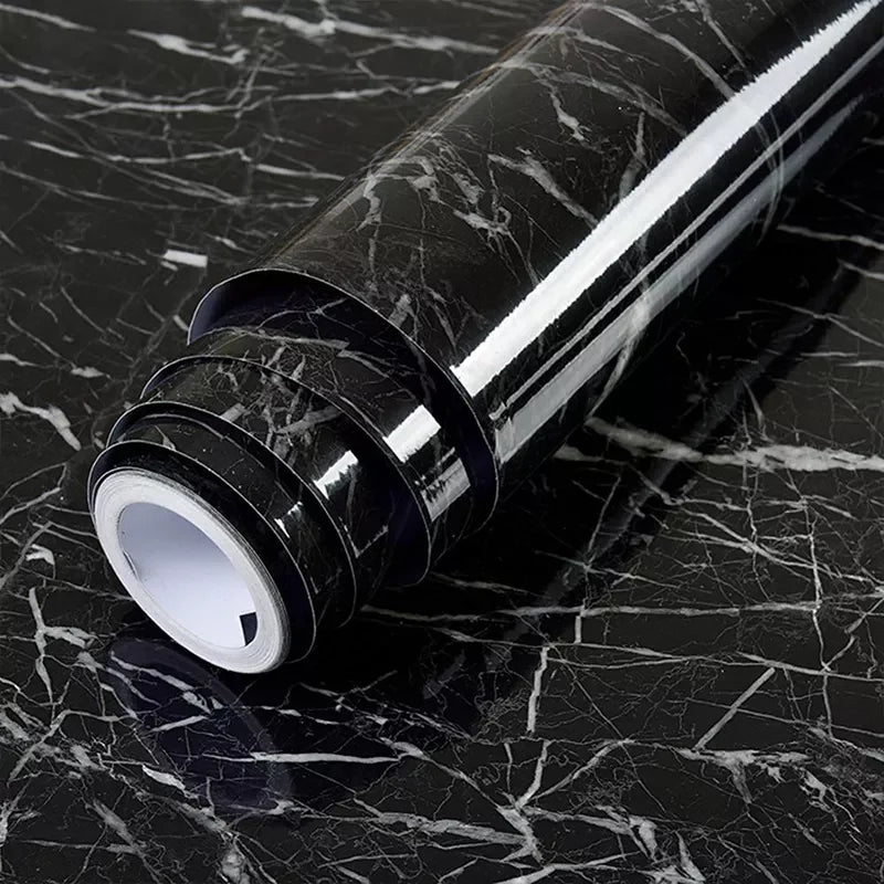 ORON DECO Black PVC Vinyl Removable Marble Sticker Peel and Stick Self Adhesive Wallpaper for Kitchen Warp 24.01X196.85 Inch