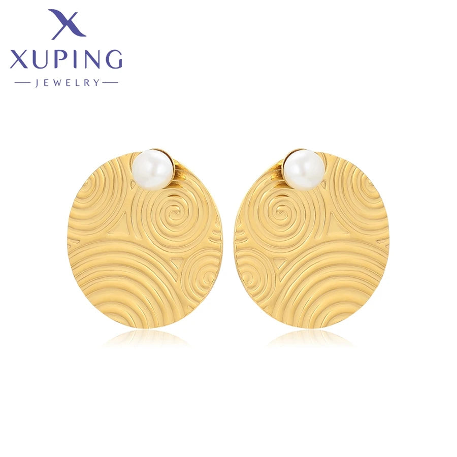 XUPING T000963913 Hot Design Circular Texture Stainless Steel Jewelry Daily Series Female Fashion Simple 14K Gold Color Earring