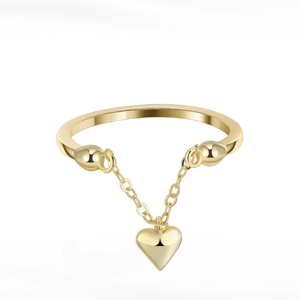 Wholesale Women Jewelry Valentine's Day Gift Heart Shape Tassel Chain Ring Fine 925 Sterling Silver Ring Adjustable
