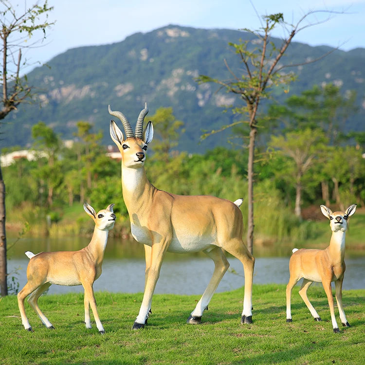 Large 3 Piece Led Lighted Holiday 3d Deer Family/life Size Antelope Resin Sculpture Props /south Africa Wild Animals Antelope