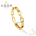 Ason 18k Gold Plated Ins Style New Fashion Ring Simple Stainless Steel Ladies Personalized Hollow Square Ring