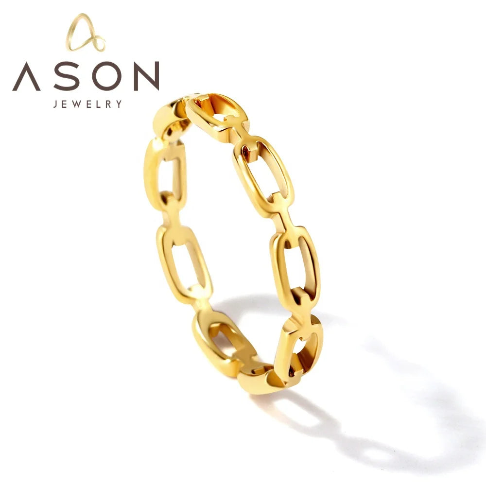 Ason 18k Gold Plated Ins Style New Fashion Ring Simple Stainless Steel Ladies Personalized Hollow Square Ring