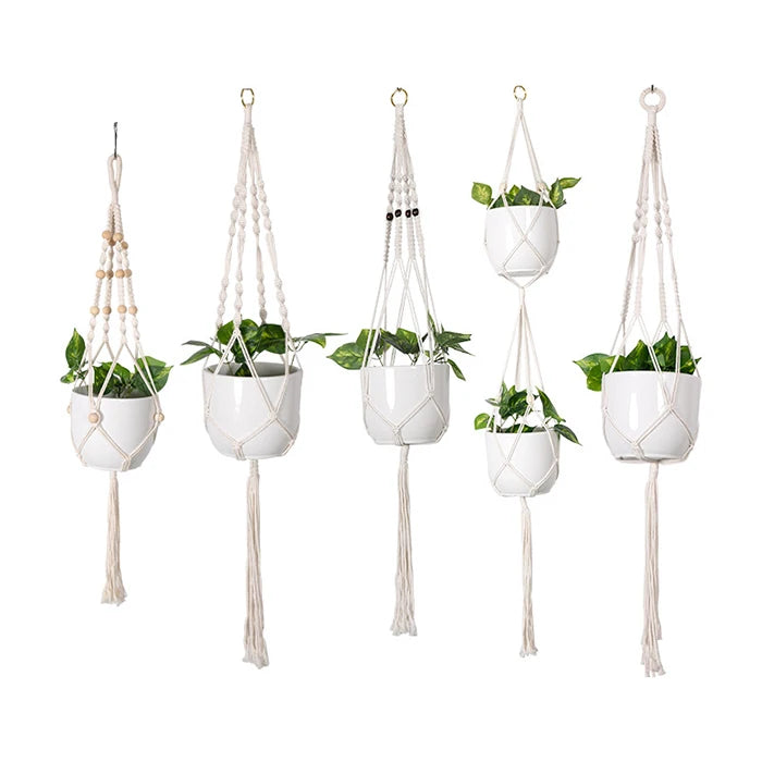 Wholesale Macrame Plant Hangers Crochet Cotton Rope Holders Wood Beads Tassels Various Designs Hanging Planters for Home Garden