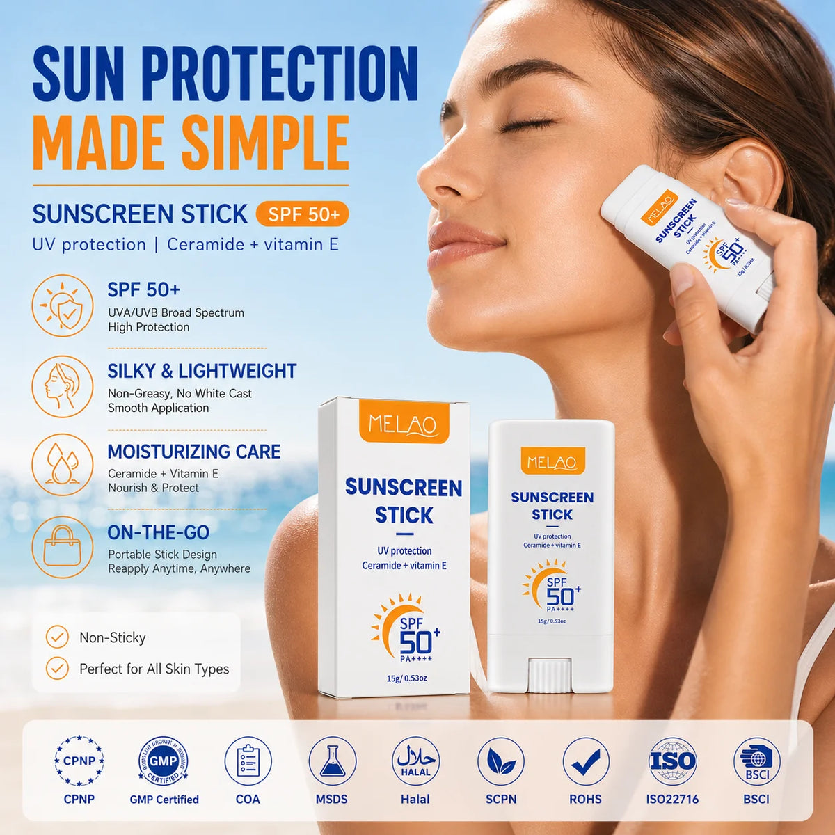 Private Label Wholesale Spf 50 Sunscreen Waterproof Moisturizing Long Lasting Sun Block Mineral Sunscreen Stick MegaBDM