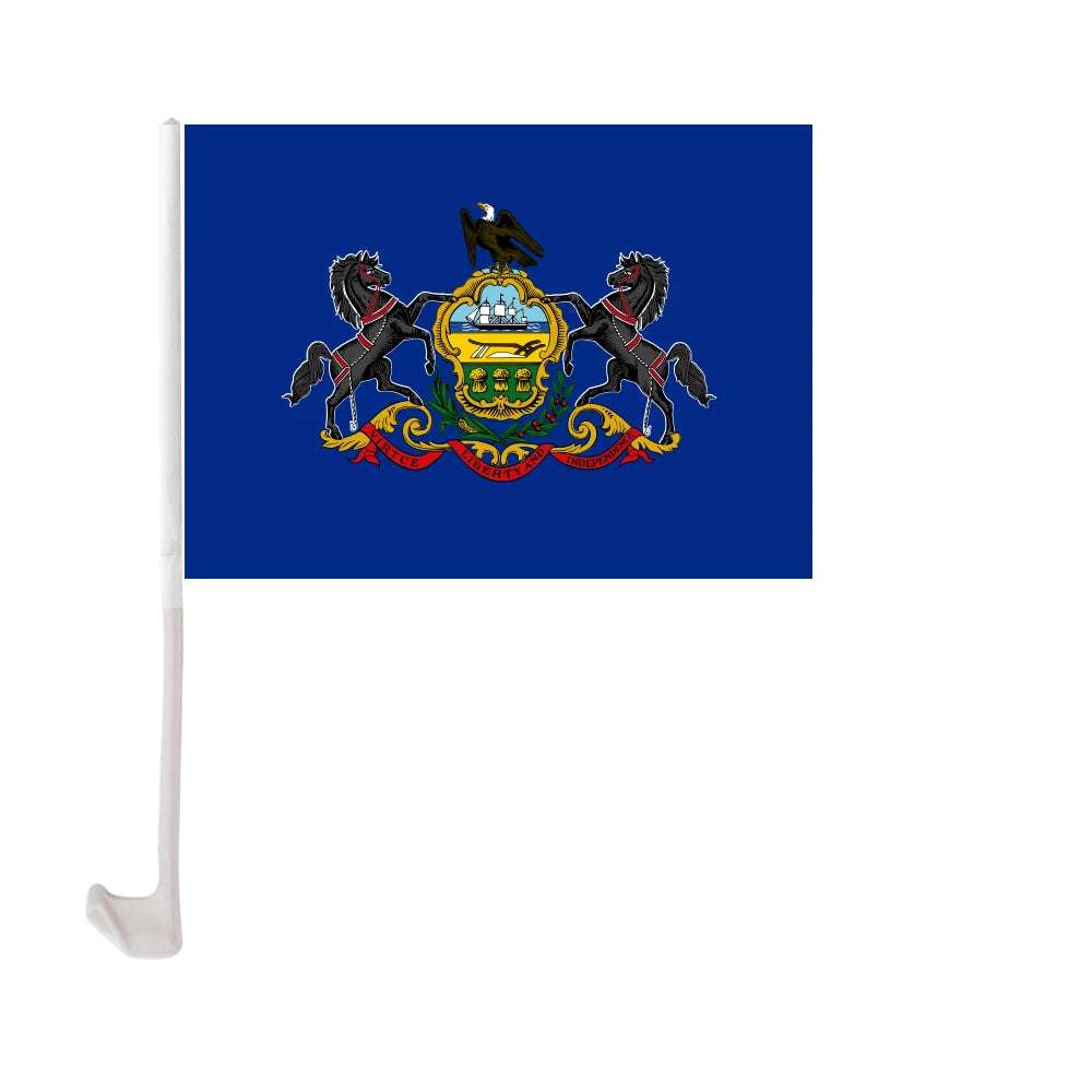 12x18 Inches Polyester Printing Custom Pennsylvania Car Window Flag With Holder
