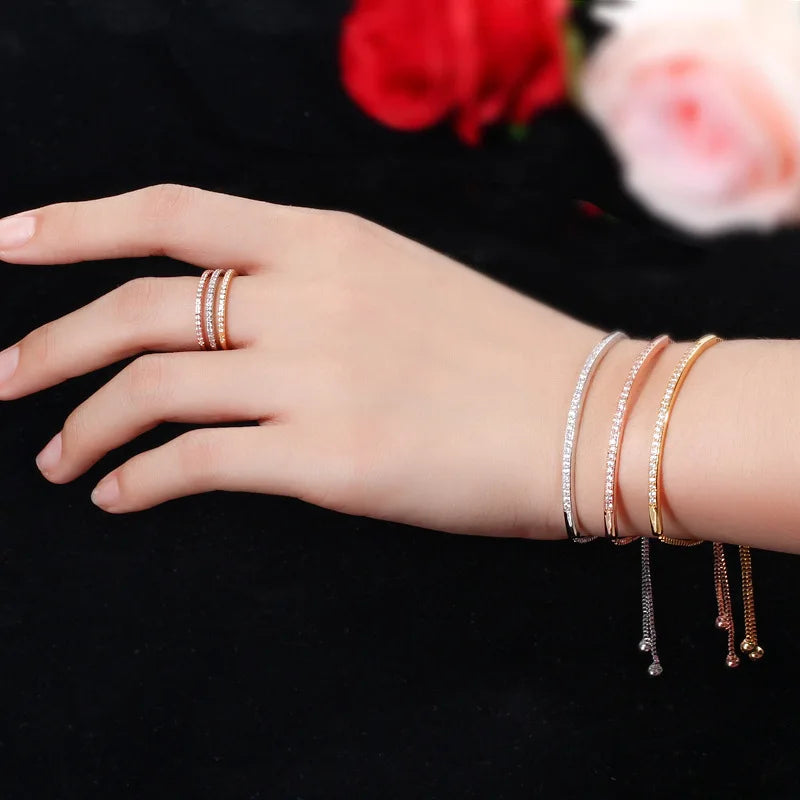 Minimalist Bracelet Women  Jewelry Adjustable Bracelet Gold Plated 18k Cz Diamond Initial Bracelet