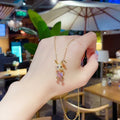 2023 Newest Shining Full Diamond Zircon Purple Crystal Necklace Stainless Steel Rabbit Pendant Necklace for Women Girls