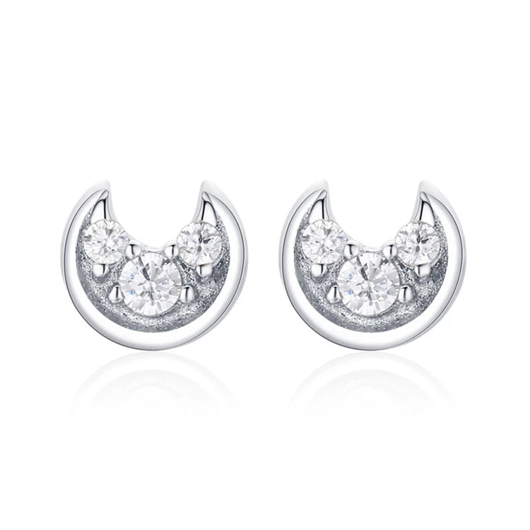 Mini 925 Sterling Silver CZ Diamond Moon and Star Stud Earrings For Women Gift