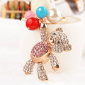 Cute Crystal Balloon Small Bear Key Chain Colorful Rhinestone Balloon Bear Pendant Keychain for Women