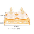New Arrived Light Luxury Engraved Vintage Eco-Friendly Gold Large Metal Table Plate Compartment Creative Serving Tray Handles