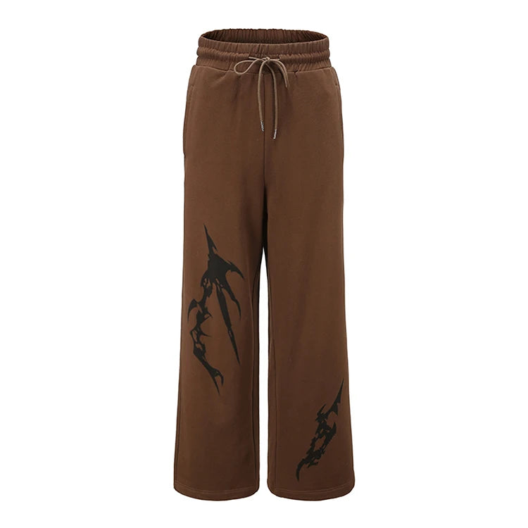 ODM Men Heavyweight Cotton Fleece Wide Leg Sweatpants Elastic Waist Drawstring Loose Fit Side and Back Pockets Custom Print