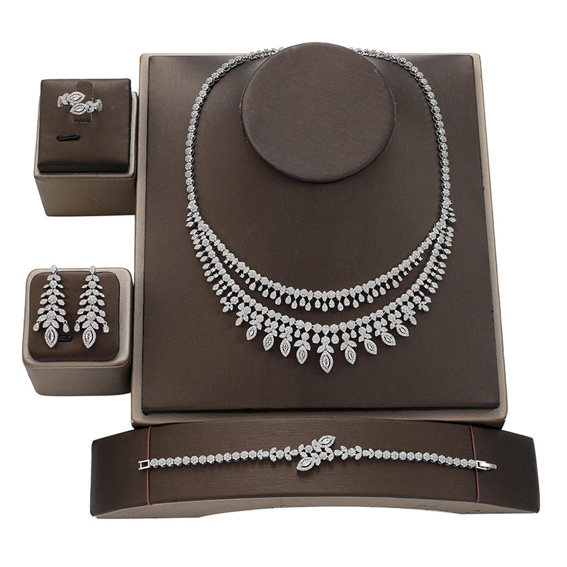 Luxury Big Statement Heavy Cubic Zircon Women's Long Tassel Wedding Necklace and Earrings Pageant Jewelry Set for Brides CN2690