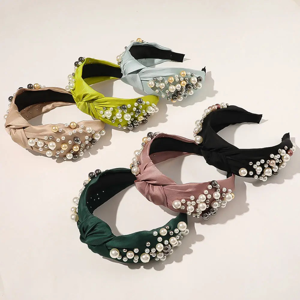 Gmagic Vintage Rhombus Arrangement Inlaid Big Pearls Gradient Color Hair Hoop Baroque Hair Band Accessories Womens Headbands