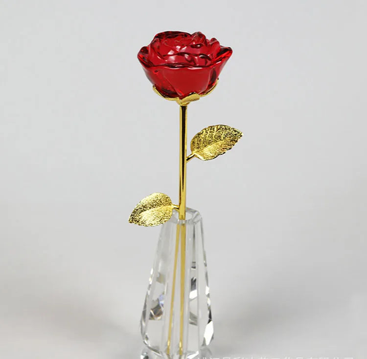 HZ Hot selling natural Glass Crystal carved Rose Quartz rose wedding decoration souvenir gift