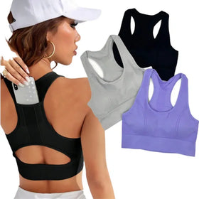 Women's New Autumn Winter Sports Tank Top Lightweight Reversible Fitness Yoga Bra with Shockproof Pocket for Running Exercise