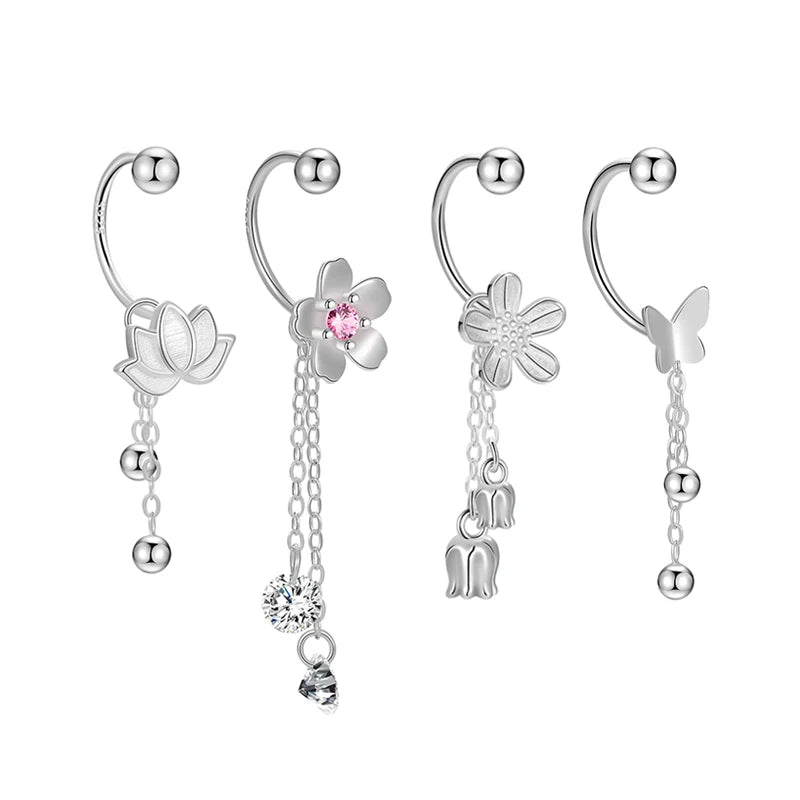 Flower Stud 925 Sterling Silver Lotus Gardenia Butterfly CZ Screw Back Earrings Set for Women Fine Jewelry Wholesale