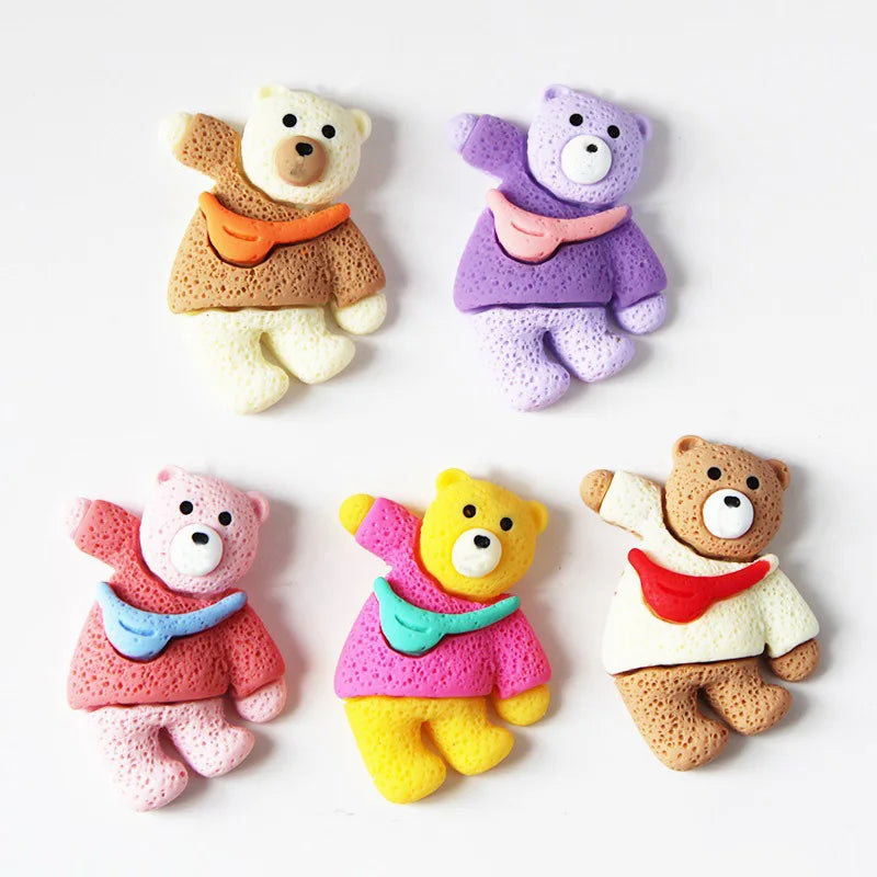 100pcs Cartoon Resin Bear Figurines Flat Back Animal DIY Crafts  Accessories  Headdress Phone Shell Patch Arts Home Ornaments