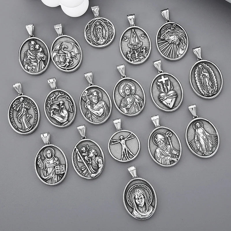 Fashion Antique God Religious Pendants Jewelry Stainless Steel Casting 3D Virgin Mary Charms Pendant Matching Chain Necklace