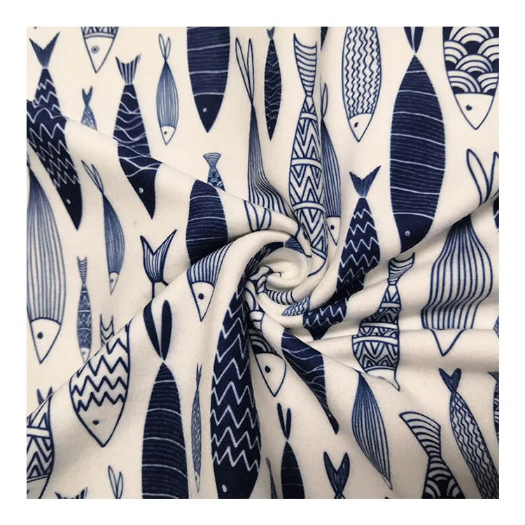 Popular Soft Knitting Fish Printed Custom Print Fabric Stretchy Dralon Fabrics