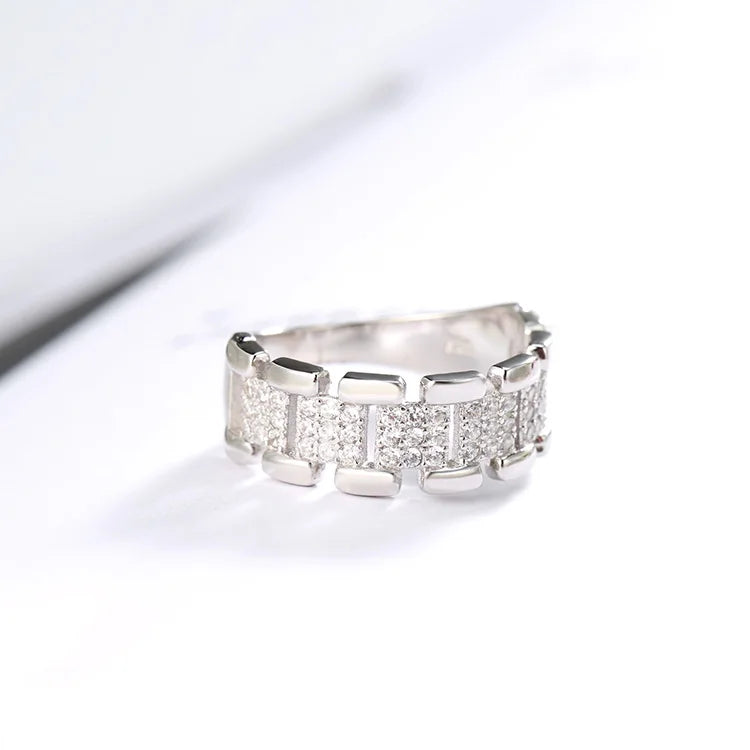 Wide Personality Boho Jewelry Cubic Zirconia Half Eternity Ring Rhodium Plated Sterling Silver for Women for Wedding or Party