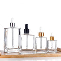Empty Cosmetic Packaging 15ml 30ml 50ml 100ml Flat Square Shape Serum Glass Dropper Bottles